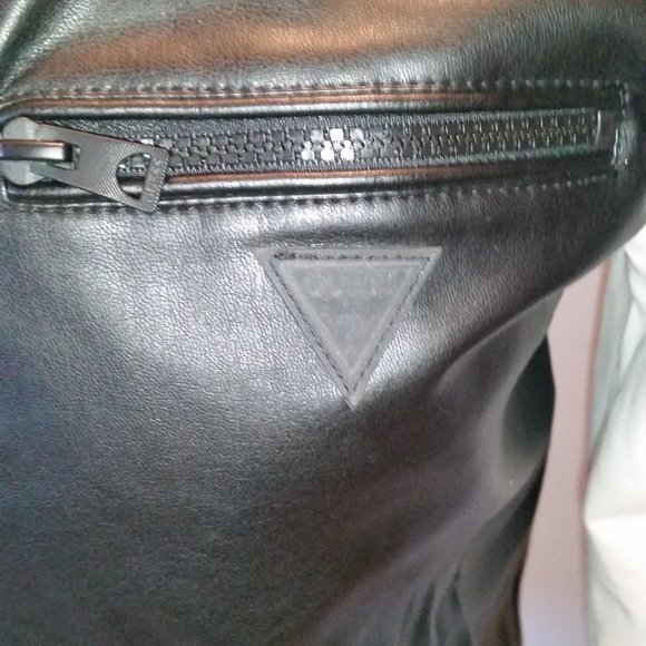 Guess faux leather biker jacket black w/white sleeves NWOT - Picture 2 of 6